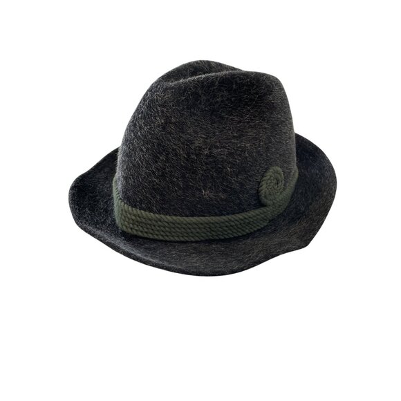 Vintage Huckel Wool Felt Fedora Hat Green Band Satin Lining Gray Classic Retro - Picture 1 of 8